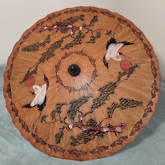 Antique Hand Painted Parasol Umbrella Japanese Vintage Rice Paper Collectible - Picture 1 of 15